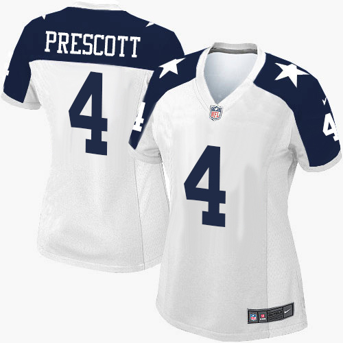 Women's Elite Dak Prescott Nike Jersey White Alternate - #4 Throwback NFL Dallas Cowboys